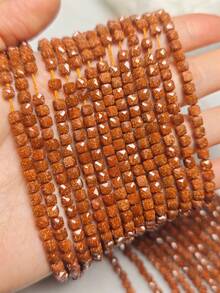 Brown Goldstone/Blue Goldstone/Green Goldstone Diamond Cut Flash Loose Cube Beads - Suitable For Jewelry, Bracelet, And Necklace Making Additions - 1strand 15inch - View 4