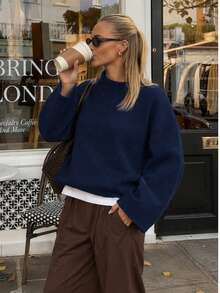 Atasan Rajut Lengan Panjang untuk Wanita, Model Baru Musim Gugur/Musim Dingin, Gaya Lembut dan Longgar, Sweater Pas Badan - Royal Blue - View 1