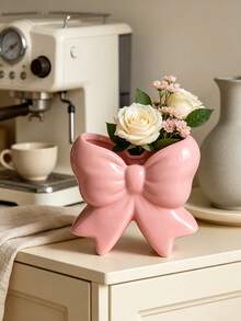 1pc Pink Bow Vase, Cute Glossy Bow Vase, Modern Decorative Vanity And Tabletop Centerpiece, Creative Gift For Her, Aesthetic Room Decor, Vanity Centerpiece, Gift For Her, Modern Home Decor - Multicolor - View 5