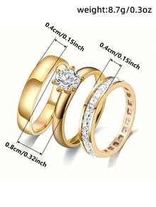 3pcs Elegant Cubic Zirconia Ring Set, Women's Wedding Anniversary Accessory Gift - 1# - View 7