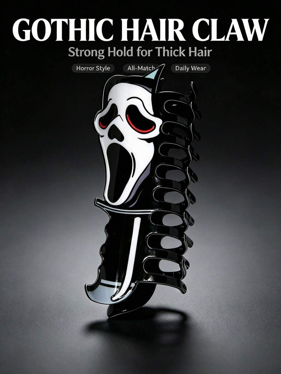 1pc Halloween Ghost Face Knife Shaped Acrylic Large Hair Claw Clip Dark Style Back Of Head Hair Accessory Hair Claw Hair Clip Suitable For Party Matching - Multicolor - View 1