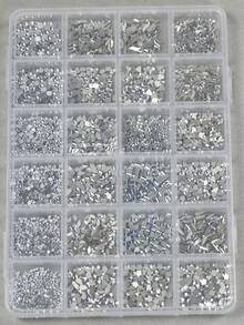 24-Grid Mini White Small Flat-Bottom Mixed Asymmetrical Nail Art Rhinestones - White - View 2