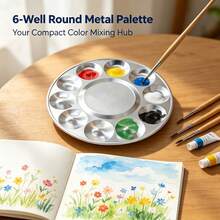 Thickened Aluminum Round 10-Well Palette, Easy To Clean, Non-Permeable, Watercolor Oil Acrylic Paint Mixing Dish, Art Painting Tool - 10-hole Aluminum Palette - View 1