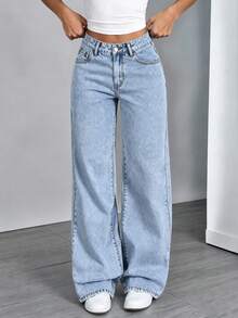 Girls' Teen Straight Leg Loose Casual Versatile Denim Jeans - Light Wash - View 2