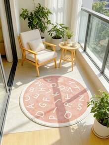 1pc Pink Faux Cashmere Round Decorative Rug Letter Area Carpet Non-Slip Living Room Bedroom Kids Play Mat Nursery Decor Soft Educational Carpet Classroom Rug Suitable For Play - Pink - View 7