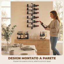 HOMCOM Portabottiglie da Parete per 6 Bottiglie, Portabottiglie in Acciaio a 6 Livelli, Porta Vino per Cucina, Sala da Pranzo, Bar, Cantina, Nero - Visualizzare 3