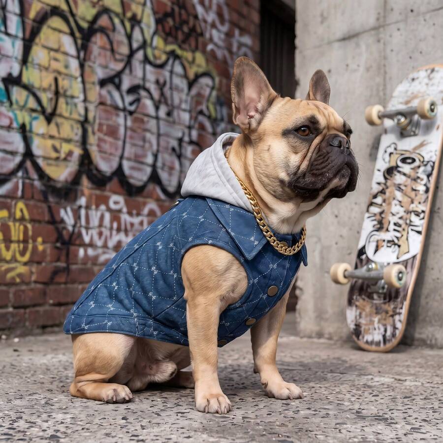 1pc Pet Dog Jacket With Back Leash Ring, Denim Color Hooded Jacket, Suitable For Small/Medium Dogs, Puppies And Cats, For Outdoor And Indoor Wear In Cold Autumn/Winter Weather - Blue - View 1