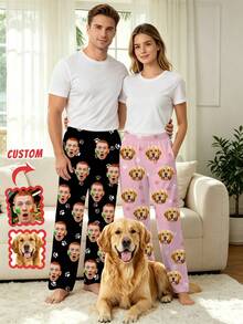 Personalized Custom Men's Pajama Pants, Casual Long Pants With Pockets, Funny Face Print Design, Couple Matching Outfit, Unique Memorial Gift For Boyfriend/Girlfriend, Family And Friends, Christmas Gift - Multicolor - View 2