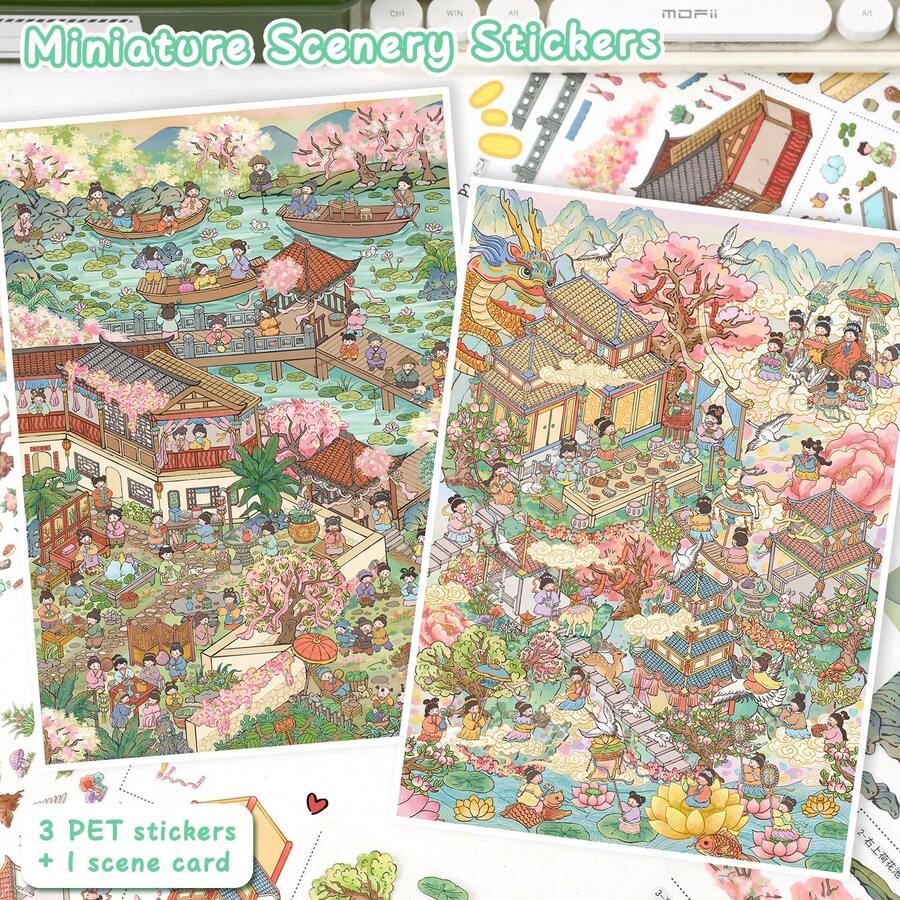 Stiker Pemandangan 3D Ukuran Besar Terbaru, Stiker Lanskap Rumah Miniatur, Stiker Perencana Dewasa, Stiker Buatan Tangan DIY, Cocok untuk Halloween, Paskah, Natal. - MultiWarna - View 1