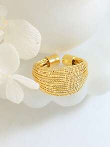 1pc Premium Minimalist Multi-Layer Wire Stacked Exaggerated Layered Open Adjustable Versatile Ring - Gold - View 4