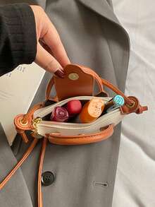 1pc Girls Colorblock PU Zipper Closure Casual Handbag Crossbody Bag Suitable For All Seasons Daily Use - A - View 8