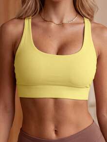 Soyun New Women's Peach-Shaped Bra, Criss-Cross Mesh Back Design, Built-In Padding, High-Intensity Anti-Slip Sports Yellow - Yellow - View 6