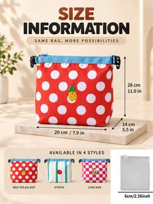 Embroidered Insulated Lunch Bag, Waterproof Storage Bag, Adjustable Roll-Top Design And Foldable Drawstring Closure, Portable, Suitable For Work, School And Picnic, Multi-Functional As Makeup Bag, Laundry Bag Or Shopping Bag - Multicolor - View 7
