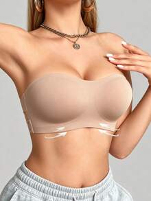 Women's Summer Seamless Wire-Free Bra, Sexy Design With Strapless Anti-Slip Sides And Criss-Cross Back, Suitable For Daily Wear And Parties - Camel - View 3