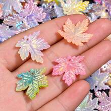 50Pcs Thanksgiving Maple Leaf Acrylic Pendants, 20mm AB Color Fall Leaf Charms, Colorful Autumn Loose Beads For DIY Jewelry Making & Crafts Supplies - Random Color - View 2
