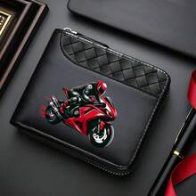 Cool Red Men's Motorcycle Rider Pattern Printed Wallet - Portable Coin Wallet And Card Box With Zipper, Suitable For Daily Use/Gift Giving - Multicolor - View 3