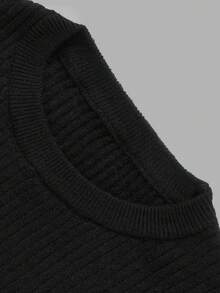 Aflion Women's Autumn Black Ribbed Knit Fitted Mini Dress, Round Neck Long Sleeve Ruffle Cuff And Hem Fitted Knit Dress, Suitable For Date, Party And Daily Wear - Black - View 4