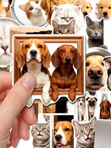 50Pcs Realistic Break-Paper Effect Cat Dog Meme Stickers, Vivid Lifelike Pet Animal Decals, Waterproof PVC Stickers, Ideal For Water Bottle, Laptop, Suitcase, Phone Case, Scrapbook, Gift Decor - Multicolor - View 3