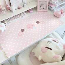 Sweet Pink Dots Pig Pattern PU Leather Desk Pad, Kawaii Large Mouse Mat, Waterproof Anti-Scratch Desk Cover, Lovely Pastel Table Decor For Gaming & Daily Workspace - View 1