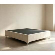 Base Cama Matrimonial Minimalista 190x100x30, Box Spring Tapizado Crema, Estructura de Madera de Pino, Patas Cromadas, Diseño Premium, Fácil de Armar y Muy Resistente - Beis - Ver 2