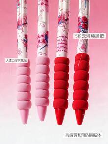 1/4pcs Rose Butterfly Floral Print Retractable Neutral Gel Pens, Quick-Dry Black Ink Ballpoint Pens, Soft Sponge Grip Stress Relief Hand Protection Pens, Highly Attractive Aesthetic Student Stationery For Journaling And Writing - Sets - View 5