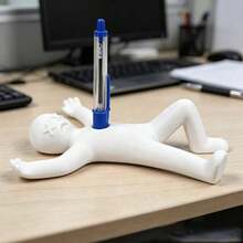 1pc 3D Printed Black Stick Figure Pen Holder, Creative Pencil Holder Ornament, Suitable For Office, Study Room Desktop Stationery Storage Pen Pot, Ideal Gift For Friends And Colleagues - One Size Fits All - View 3
