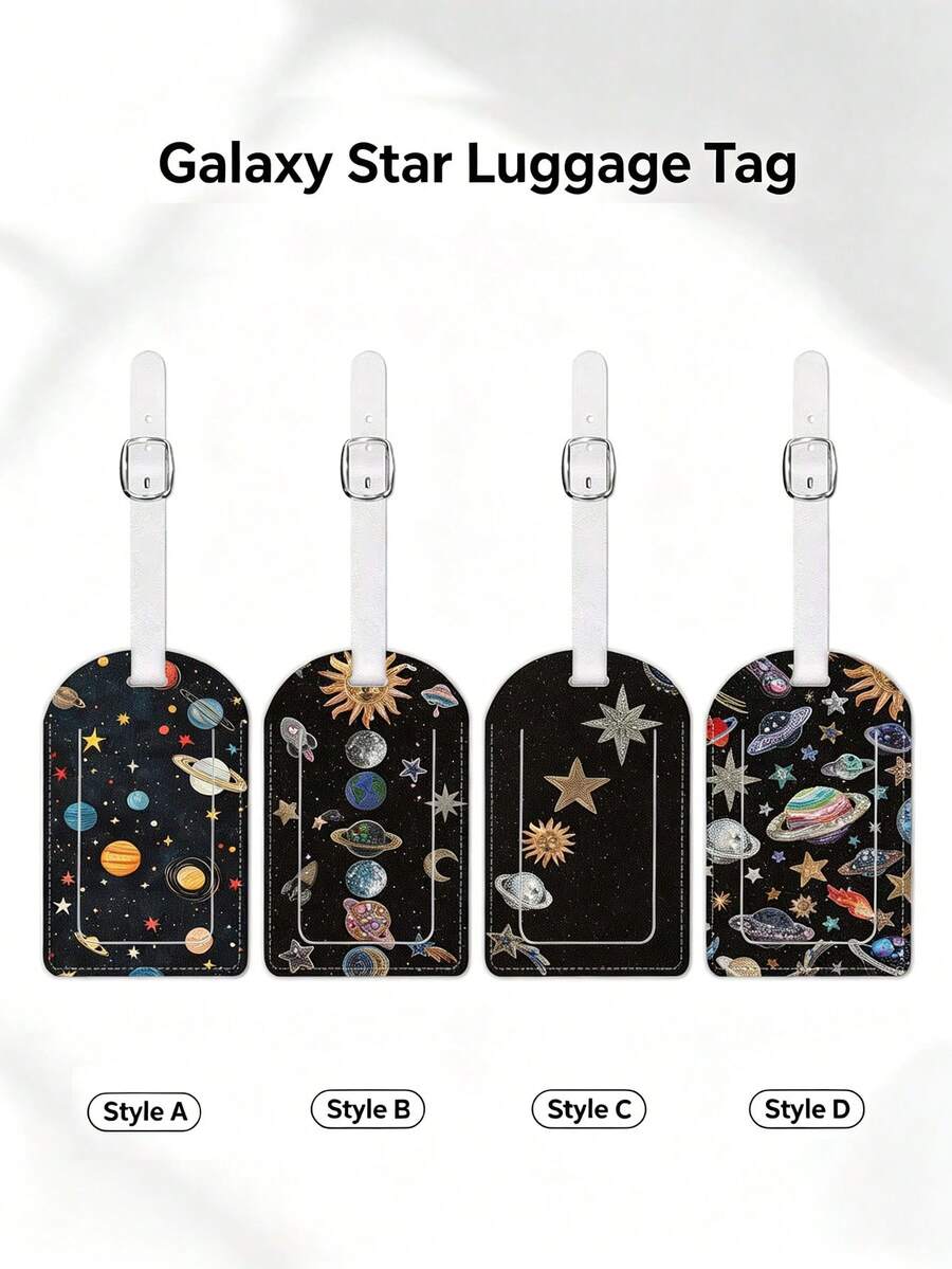 1pc Cute Angel Wing & Star Polka Dot Luggage Tag, PU Leather Suitcase ID Name Address Tag, Travel Accessory Easy To Identify - Multicolor - View 1