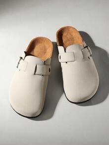 Women's Closed-Toe Mule Slippers, Adjustable Strap Flat Sandals, Slip-On Backless Casual Slides, Round Toe Everyday Shoes - Light Beige - View 4