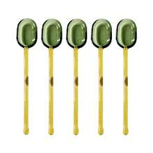 5pcs Set Wave Pattern Transparent Colored Glass Dessert Spoons (Pink/ Green/ Blue/ Yellow/ Black), Heatproof Glass Milk Tea Spoon, Cute Long Handle Coffee Stirrer Back To School - Multicolor - View 15