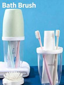 Couple Creative Toothbrush And Mouthwash Cup Set With Lid - Portable Travel Toothbrush Holder, Durable Plastic, Toothbrush Storage Set. Bathroom Toothbrush Storage Box. Portable Bathroom Toothbrush Box, Nordic Transparent Design. - C - View 18