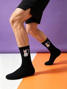 1/5/10 Pairs Random Black & White Mid-Calf Socks, Halloween Pumpkin Witch Pattern Socks, Party Costume Socks - Multicolor - View 2