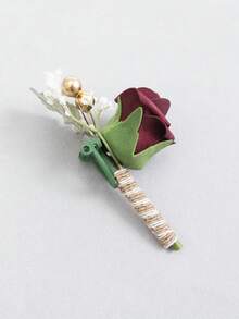 6Pcs Wedding Boutonniere For Groom And Groomsmen, Artificial PE Rose Lapel Pin ,Rustic Twine Wrapped Corsage For Wedding, Prom, Formal Party - Multicolor - View 8
