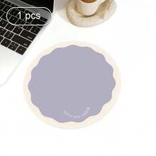 Minimalist Wavy Edge Round Mouse Pad, Ins Style Solid Color PU Leather Waterproof Desk Mat, Anti-Slip Office Computer Mouse Pad - View 12