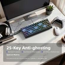 60%透明有線鍵盤，無數字鍵盤，鍵帽採用輪廓設計，這款迷你遊戲鍵盤有61個按鍵，配備RGB背光效果，可拆卸TYPE-C數據線，適合PC玩家和打字員，方便攜帶。 - 黑色 - 查看 5