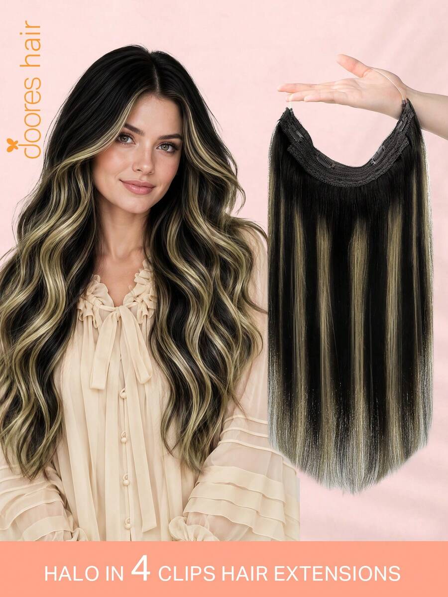 DOORES 12-22 Inch Halo Human Hair Extensions With Transparent Headband Invisible Wire, Seamless Real Remy Hair Adjustable Removable Clips - S1B/19/1B - View 1