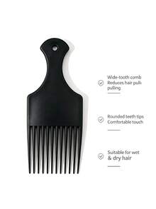 Wide Tooth Comb, Professional Afro Hair Comb, Anti-Breakage Round Head Hair Comb, Suitable For Thick Curly Hair Wet And Dry Hair, Multiple Colors Available - Black - View 2