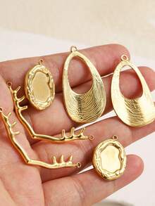 1pc Gold Plated Stainless Steel Mixed Pendants, Hollow Teardrop, Antler Connector, Irregular Blank Frame Charms For DIY Jewelry - Yellow Gold - View 3