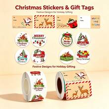 2 Rolls 1000 Pcs Christmas Gift Tags Stickers, Merry Christmas To‑From Self Adhesive Present Labels, 12 Festive Designs Xmas Name Stickers For Gift Wrapping, Stocking Stuffers, Holiday Treat Jars, Gift Bags - 1 Roll Each for 2 Styles - View 5