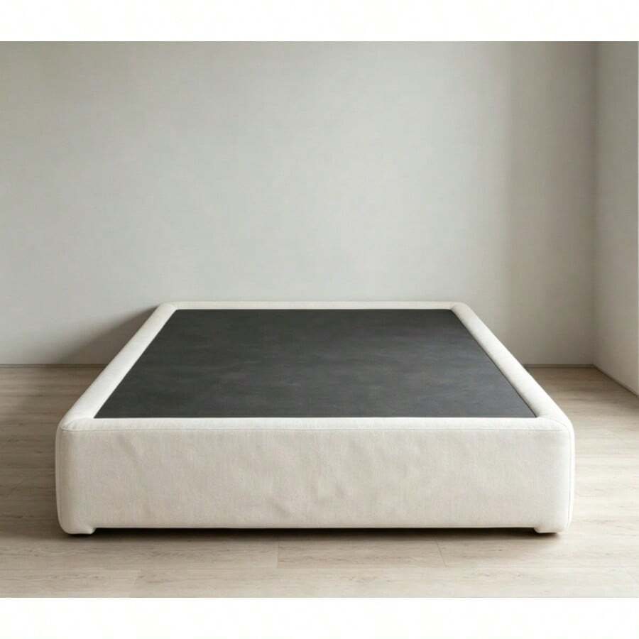 Base de Cama Matrimonial Tapizada Color Crema 190x100x30, Box Spring Premium con Estructura de Madera de Pino y Patas Cromadas, Diseño Minimalista, Gran Firmeza y Estabilidad para Recámara, Fácil Montaje y Resistente al Desgaste
