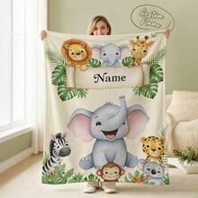 1pc Customizable Name Jungle Animal Blanket, Elephant Lion Zebra Monkey Koala Pattern, Soft Flannel Throw Blanket, Suitable For Home Sofa Decor, Deer Blanket, Floral Blanket, Personalized Gift, Personalized Souvenir Gift, All-Season Sofa Nap Throw Blanket, Great Gift For Commemoration - Style 1 - View 9