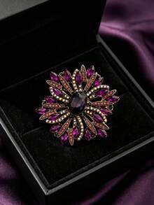 Lyxig blomspänne med strass, elegant överdriven broschaccessoar för kvinnor, festbrosch - Violet - Visa 1