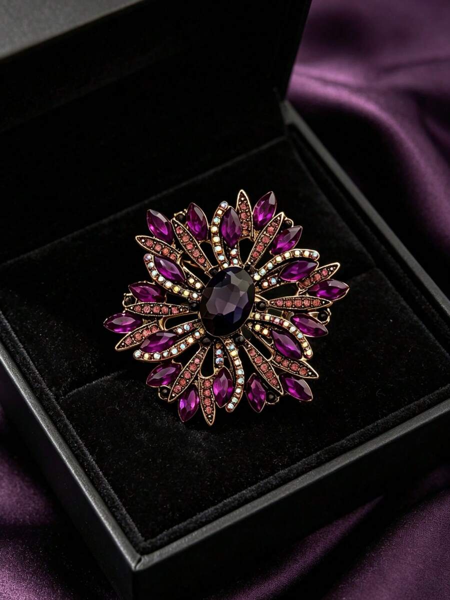 Lyxig blomspänne med strass, elegant överdriven broschaccessoar för kvinnor, festbrosch - Violet - Visa 1