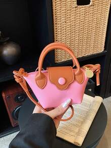 1pc Girls Colorblock PU Zipper Closure Casual Handbag Crossbody Bag Suitable For All Seasons Daily Use - A - View 12