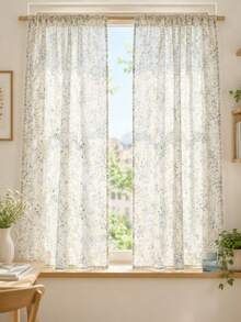 1pc Linen Ditsy Floral, Fresh Style. Decorate Holiday Atmosphere, Privacy Sunshade Curtain. - Creamy White - View 4