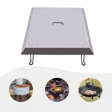 Outdoor& Indoor Fire Pit Heat Deflector W/Foldable 4 Leg&Handle Stainless Square 25" X 25" - Silver - View 1