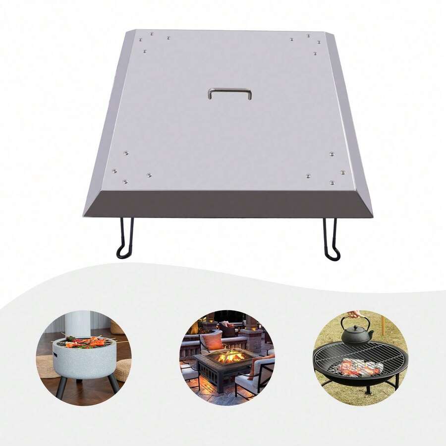 Outdoor& Indoor Fire Pit Heat Deflector W/Foldable 4 Leg&Handle Stainless Square 25" X 25" - Silver - View 1