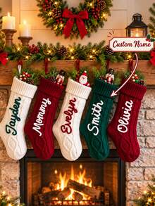 Personalized Christmas Stocking – 2026 Style Chunky Letter Embroidery & Custom Name Knit Stocking – Handmade Family Keepsake – Pet Christmas Stocking - Multicolor - View 1