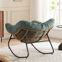 Oversized Egg Rocking Chair, Wicker Rattan Patio Lounge Chair With Thick Cushion, Egg-Shaped Rocker For Balcony, Porch, Garden & Bedroom - Green - View 4