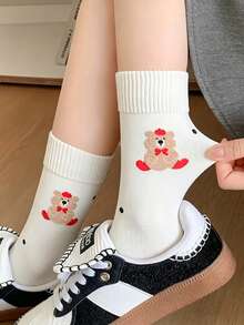 1/4/8 Pasang Kaos Kaki Bertema Manusia Salju Natal, Modis dan Serbaguna, Cocok untuk Semua Musim, Kaos Kaki Betis Tebal, Hangat, dan Nyaman - MultiWarna - View 2