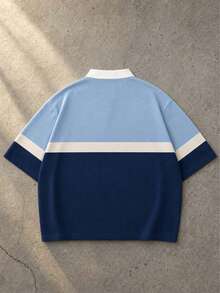 Áo polo nam phong cách Mỹ phối màu patchwork, in chữ colorblock, tay ngắn, kiểu casual - Nhiều màu - Xem 5